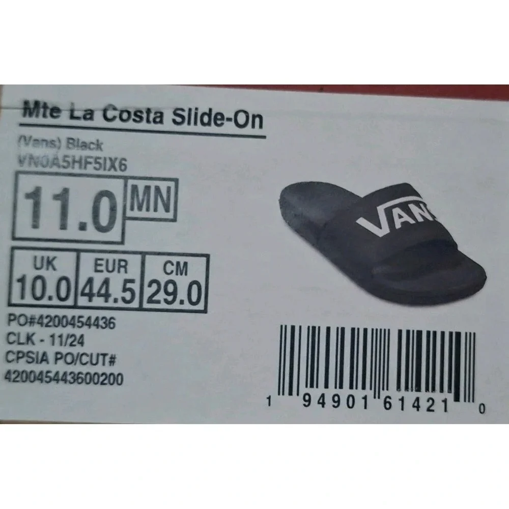 Vans La Costa Slide-On Slides Black White Sandals Men's Size 11 NWOB 2025